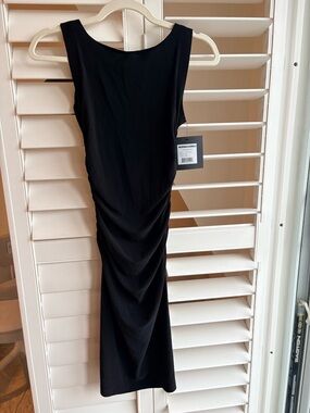 NWT Norma Kamali Black Ruched XS Midi Tank Dress